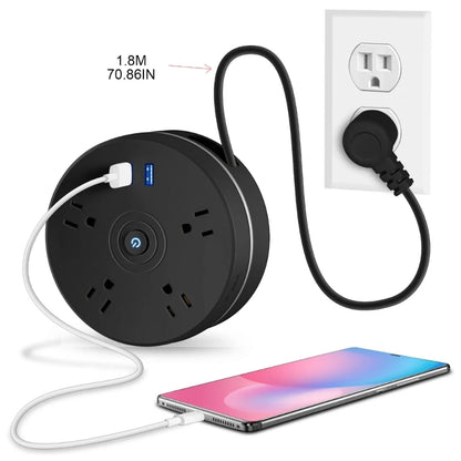 F3MA 6 in 1 Retractable Power Strip with 5.9ft Extension Cable Cord 4x Outlet & 2pcs USB Port US Plug Wall  Dock