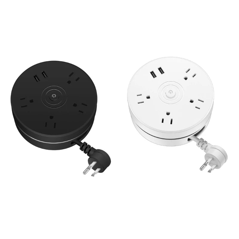 F3MA 6 in 1 Retractable Power Strip with 5.9ft Extension Cable Cord 4x Outlet & 2pcs USB Port US Plug Wall  Dock